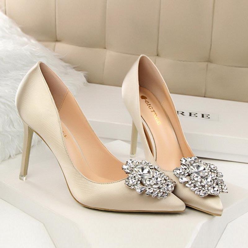 Rhinestone Satin Pointed High Heels