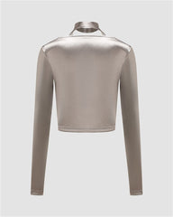 Satin Fabric Triple Blossoms Long Sleeved Top