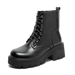 Combat Boots Platform Leather Chunky Heel Zipper Boots