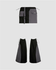 Contrasting Utility Mini Skirt with Leg Warmers