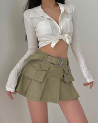 Blank Aspect Pleated Mini Skirt