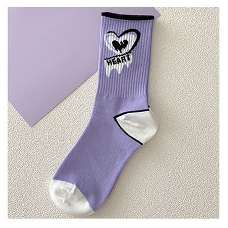 7 Pairs Purple Love Socks Fried Street Mid-tube Socks