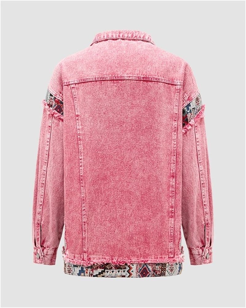 Pinky Retro Pattern Denim Jacket