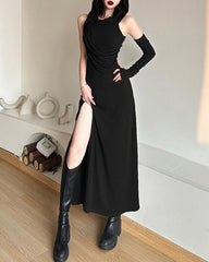 Pure Color Hooded Maxi Dress