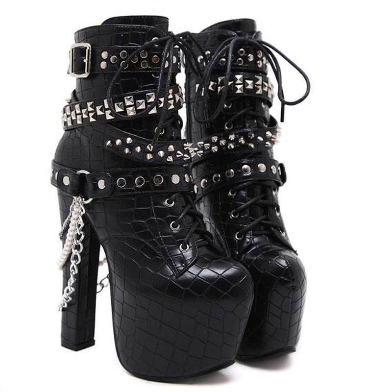 Punk Rivet Studded Platform Heels Gothic Ankle Boots