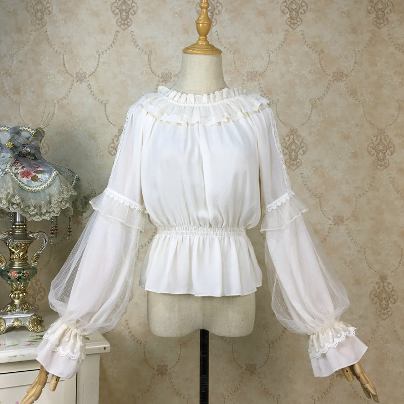 Girls Sweet Lolita Blouse With Puff Sleeve