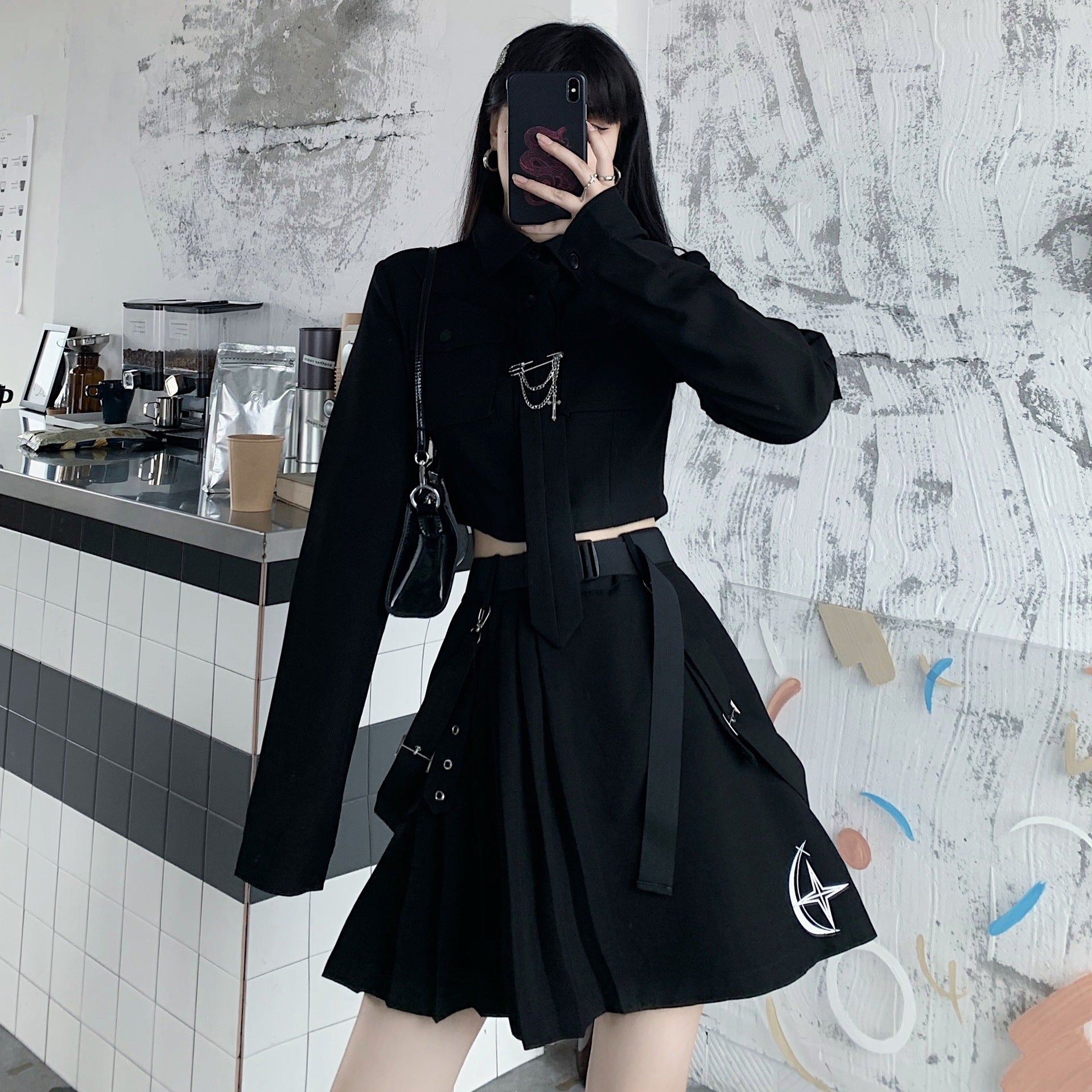 Gothic Aesthetic 2Pcs Set Dress