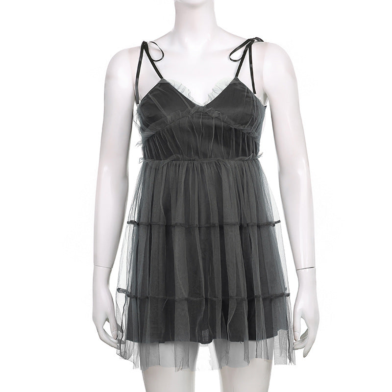 Gothic Mesh Sling Mini Dress