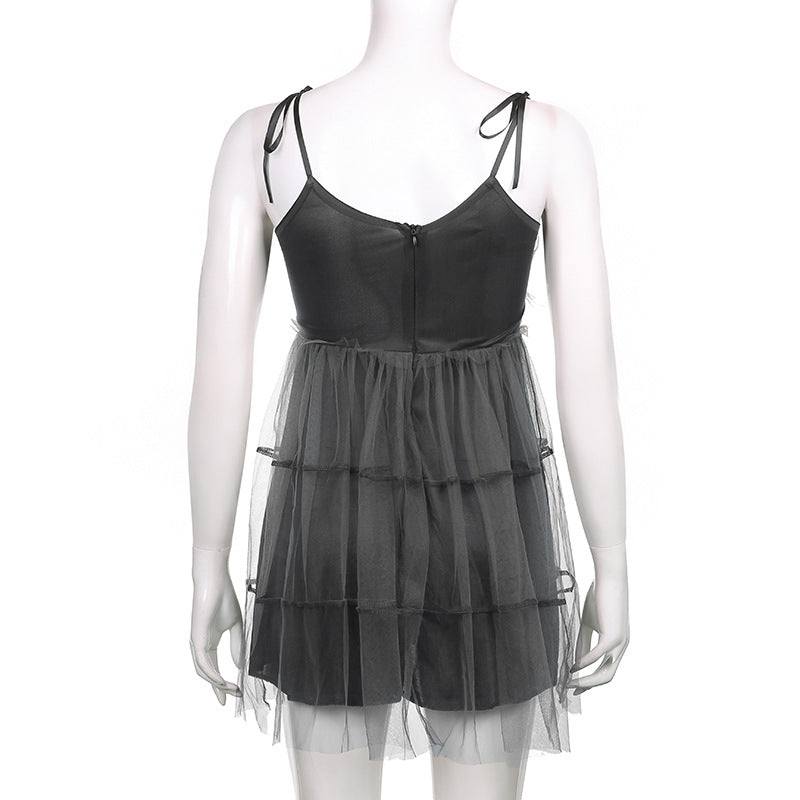 Gothic Mesh Sling Mini Dress