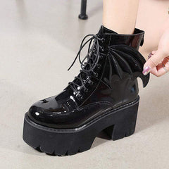 Black Gothic Punk Wing Platform Boots