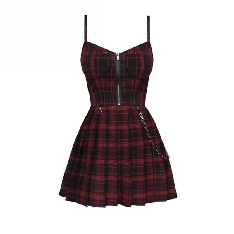 Gothic Spaghetti Strap Plaid Short Dress