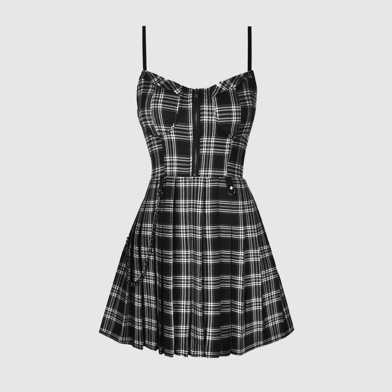 Gothic Spaghetti Strap Plaid Short Dress