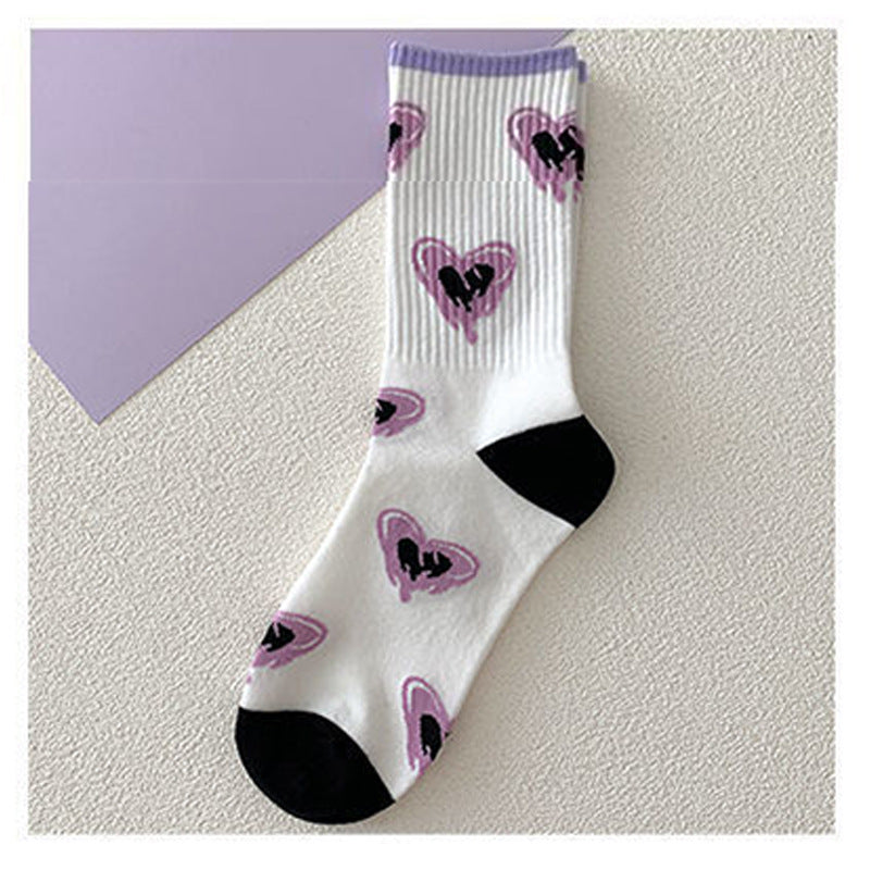 7 Pairs Purple Love Socks Fried Street Mid-tube Socks