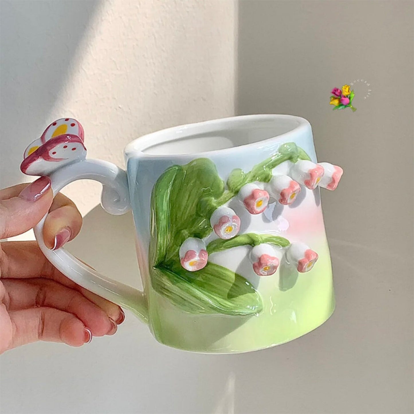 Elegant Handmade 3D Embossed Hand Painted Floral Mugs Gift