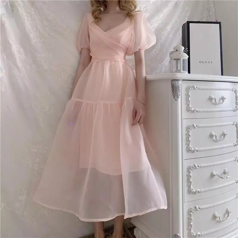 Peach Blush Kawaii Princess Chiffon Dress