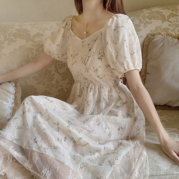 Vintage Style Cottagecore Lace Dress