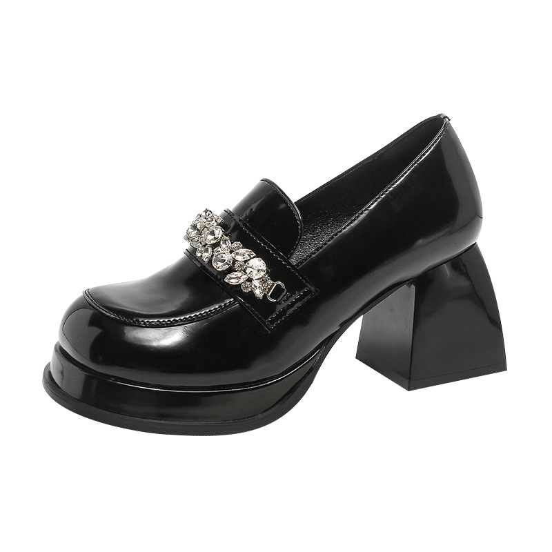 Rhinestone Platform Chunky Heel Loafers