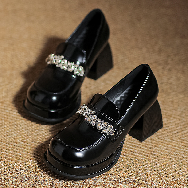 Rhinestone Platform Chunky Heel Loafers