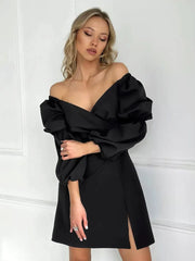 V-Neck Lantern Sleeve Dress