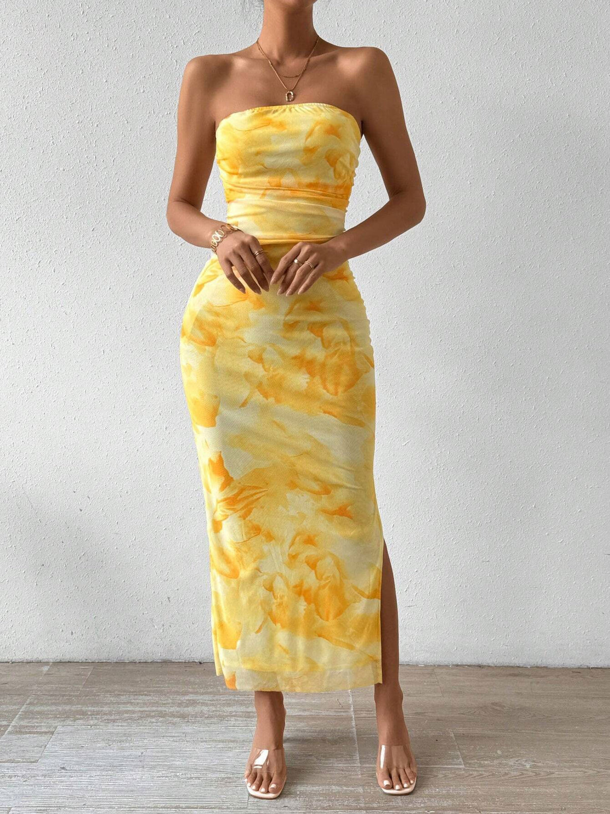 High-Waisted Slit Halter-Top Flared Skirt