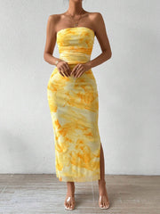 High-Waisted Slit Halter-Top Flared Skirt