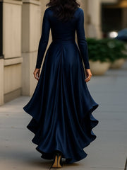 V-Neck Belted Leaf-Edge Dress