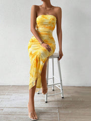 High-Waisted Slit Halter-Top Flared Skirt