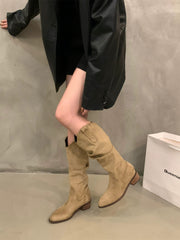 Chunky V-Neck Mid-Length Boots