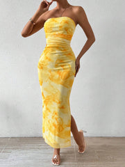High-Waisted Slit Halter-Top Flared Skirt
