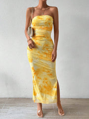 High-Waisted Slit Halter-Top Flared Skirt