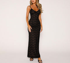 Lace Deep V Slit Maxi Dress