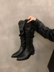 Chunky V-Neck Mid-Length Boots