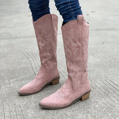 V-Neck Thick-Heeled Cowboy Boots