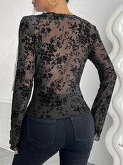 V-Neck Lace Flared Sleeve T-Shirt