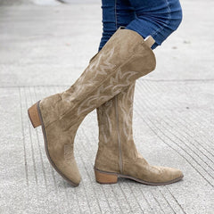 V-Neck Thick-Heeled Cowboy Boots