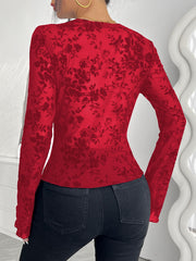 V-Neck Lace Flared Sleeve T-Shirt