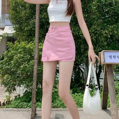 Pinky Patchwork Denim Skirt
