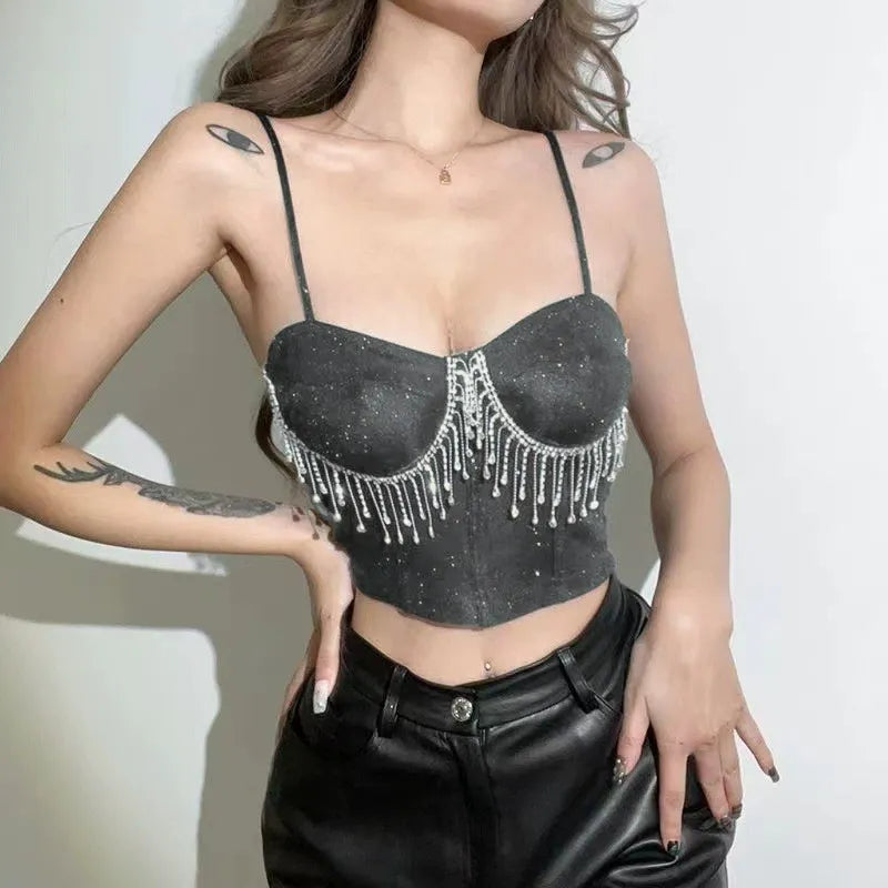 Off-The-Shoulder Rhinestone Tank Top