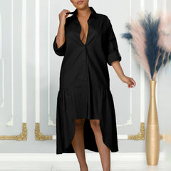 Loose Long-Sleeved Irregular Mid-Length Dress