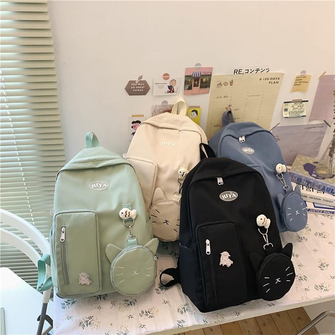 Kawaii Cat High Capacity Backpack With Purse