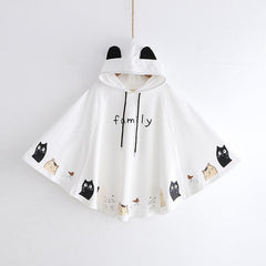 Kawaii Kittens Family Print Cloak Sleeve Cape Coat Hoodies