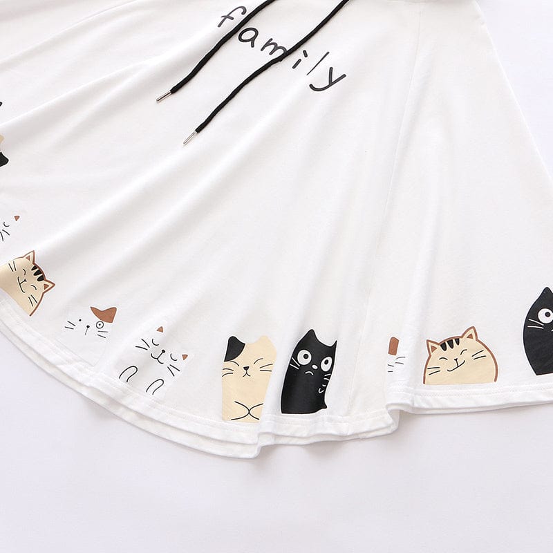 Kawaii Kittens Family Print Cloak Sleeve Cape Coat Hoodies