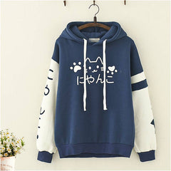 Kawaii Hoodie Cute Cat Meow Girl Long Sleeve Japanese Sweatshirt Pullover