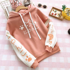 Kawaii Hoodie Cute Cat Meow Girl Long Sleeve Japanese Sweatshirt Pullover