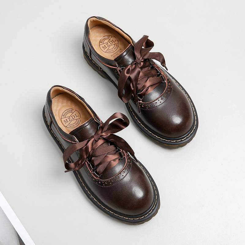 Round Toe Retro Ribbon Lace Up Oxford Shoes