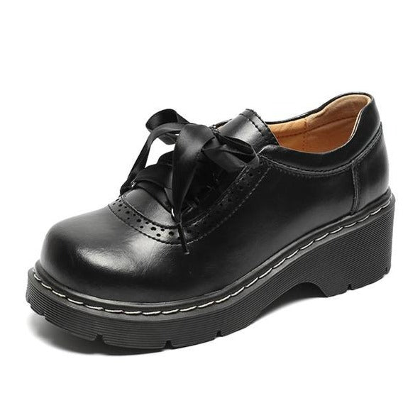 Round Toe Retro Ribbon Lace Up Oxford Shoes