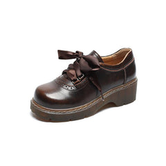 Round Toe Retro Ribbon Lace Up Oxford Shoes