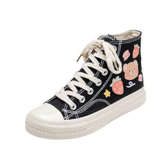 Kawaii Cartoon Bear Print High Top Canvas Shoes