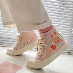 Kawaii Cartoon Bear Print High Top Canvas Shoes