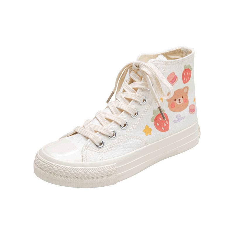 Kawaii Cartoon Bear Print High Top Canvas Shoes